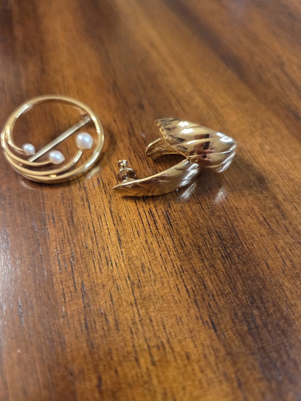 ​Vintage Monet Gold-Tone Pearl Brooch & Statement Earrings Set